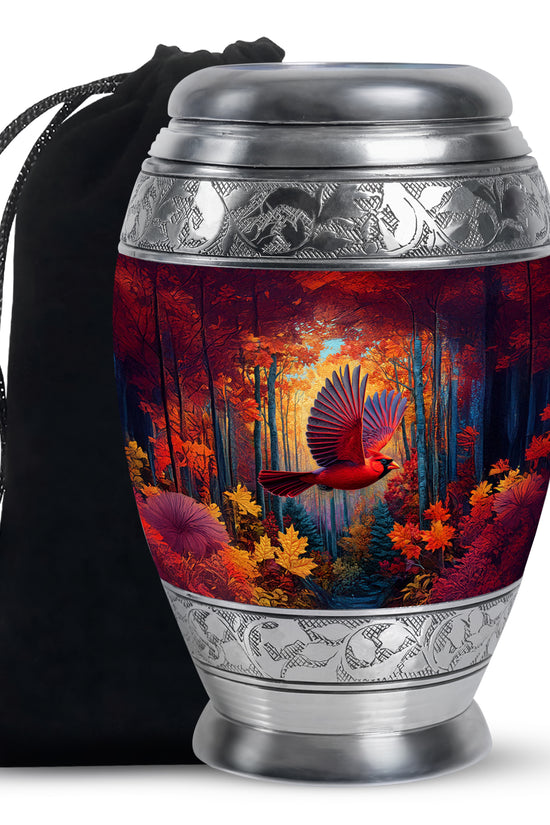 Red Cardinal Bird Funeral Urn - Autumn Theme Cremation Urn For Human Ashes