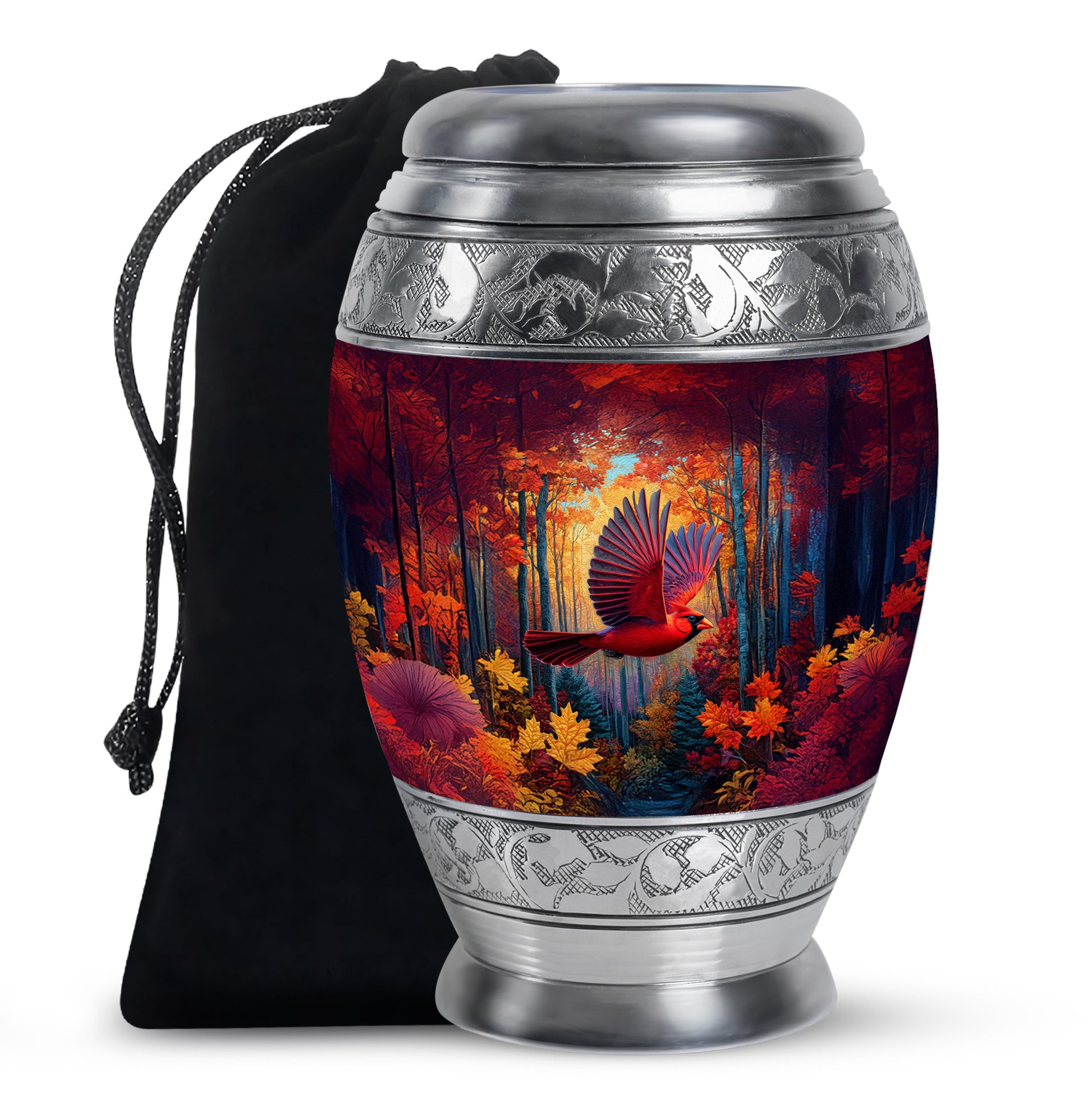 Red Cardinal Bird Funeral Urn - Autumn Theme Cremation Urn For Human Ashes