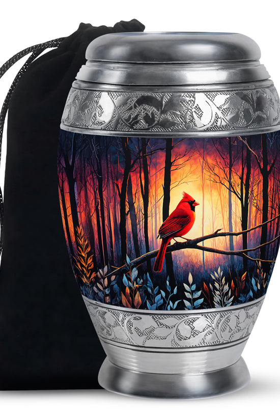 Red Cardinal Funeral Urn - Scenic Forest Cremation Urn For Adults Ashes