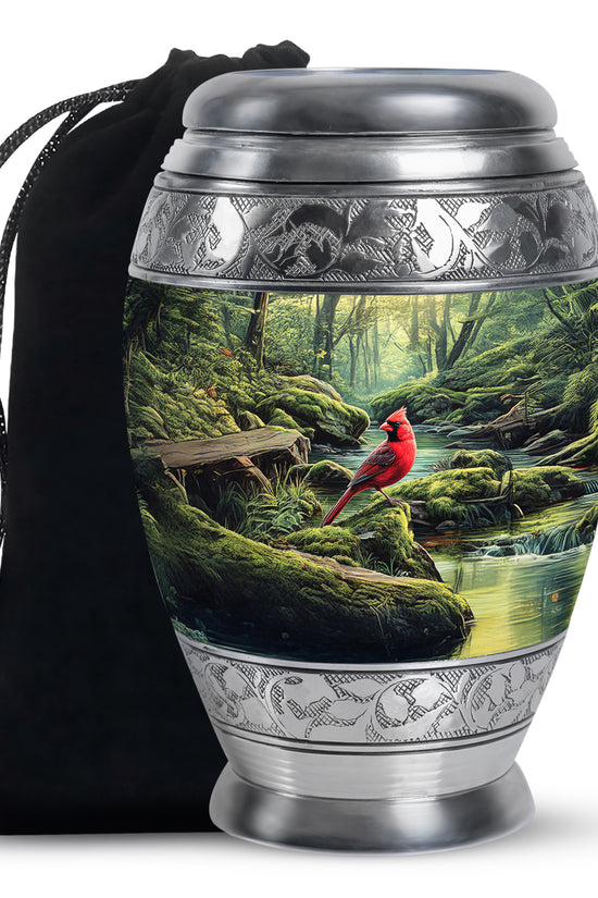 Red Cardinal Memorial Urn - Peaceful Forest Cremation Urn For Adult Ashes