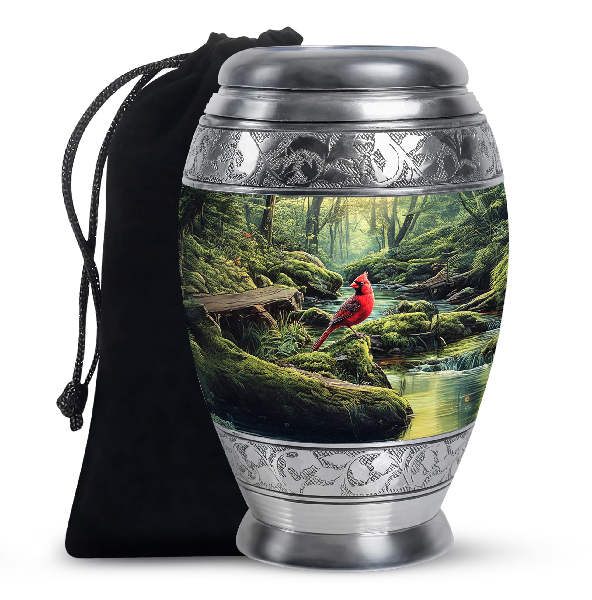 Red Cardinal Memorial Urn - Peaceful Forest Cremation Urn For Adult Ashes