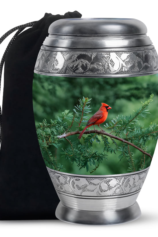 Cardinal Bird Memorial Urn - Nature Theme Funeral Urn For Human Ashes