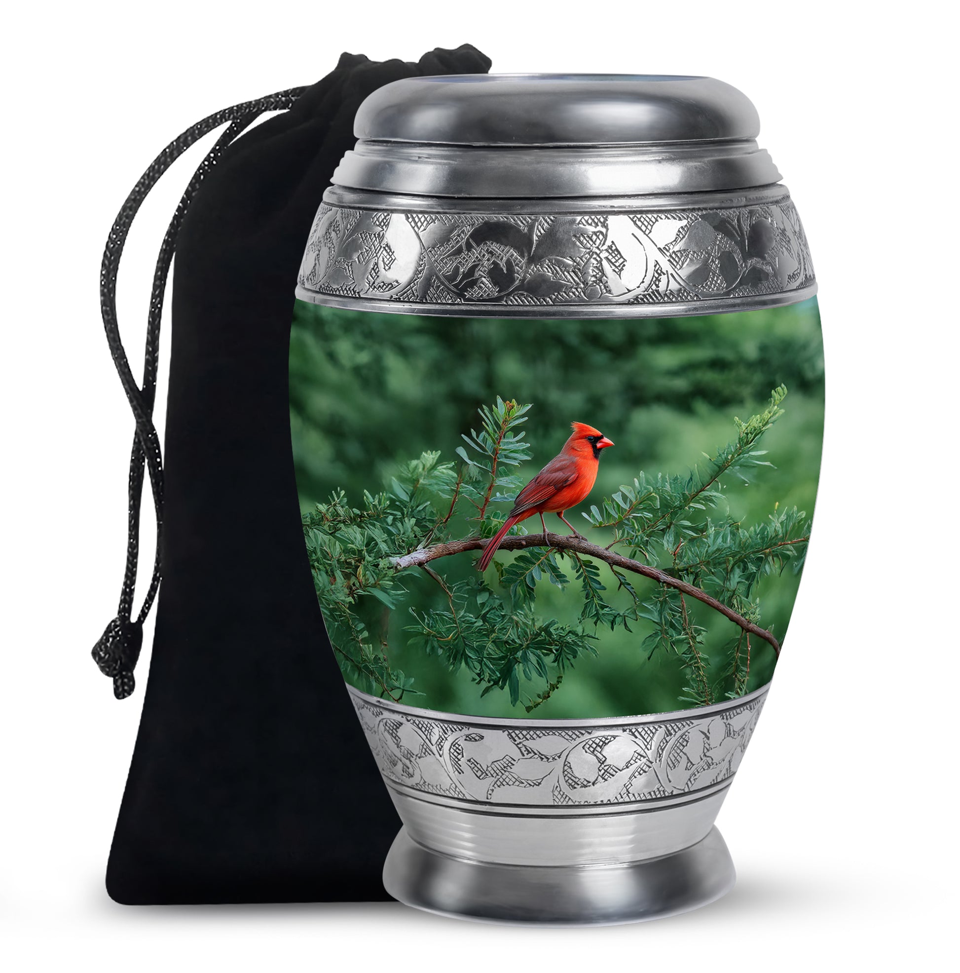 Cardinal Bird Memorial Urn - Nature Theme Funeral Urn For Human Ashes