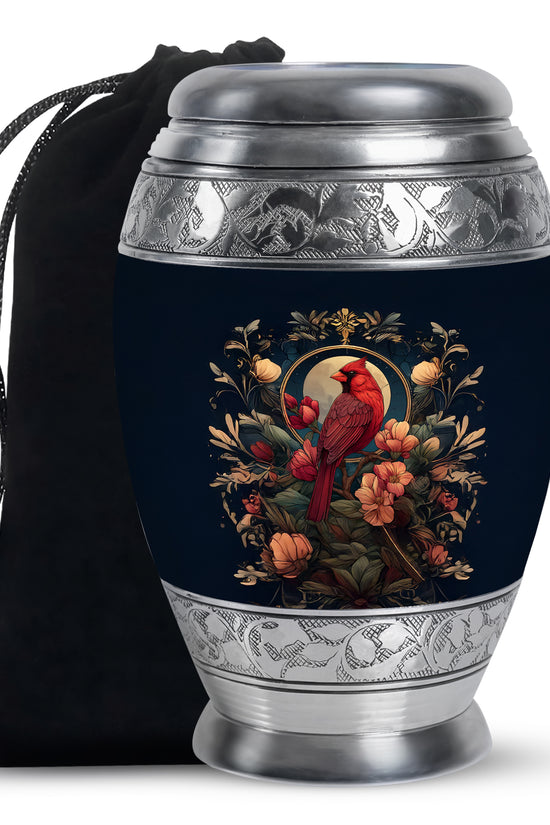 Peaceful Red Cardinal Funeral Urn - Floral Cremation Urn For Human Ashes