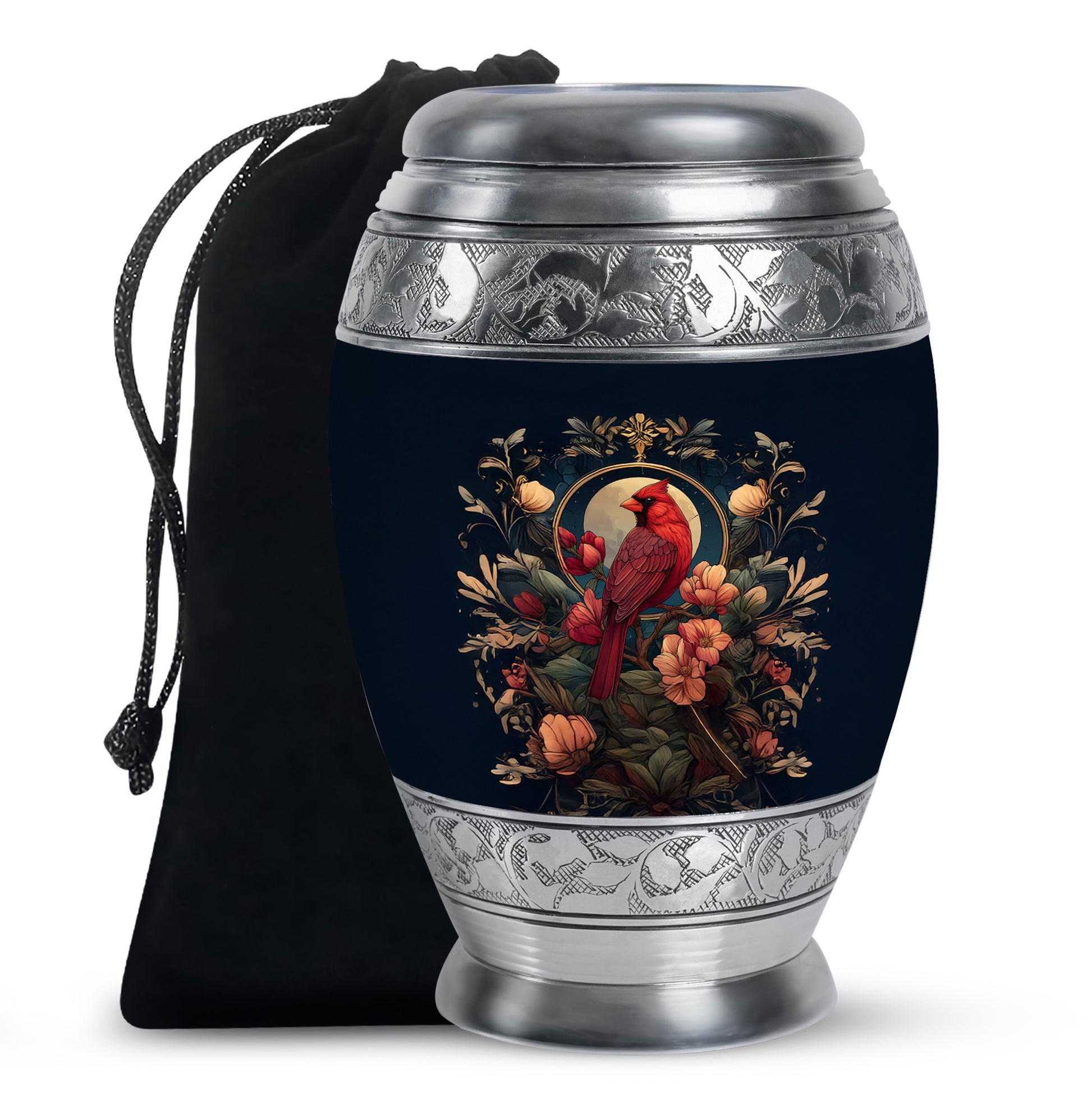 Peaceful Red Cardinal Funeral Urn - Floral Cremation Urn For Human Ashes