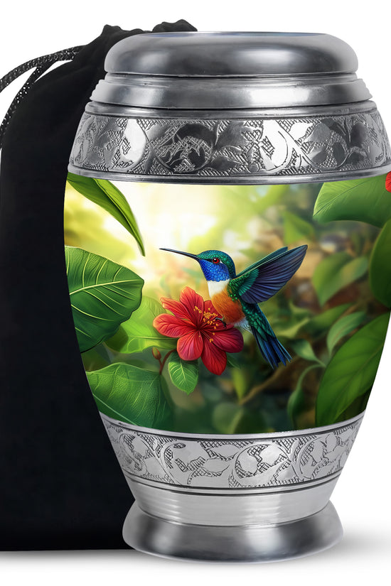 Green Memorial Urn - Hummingbird Funeral Urn For Loved Ones