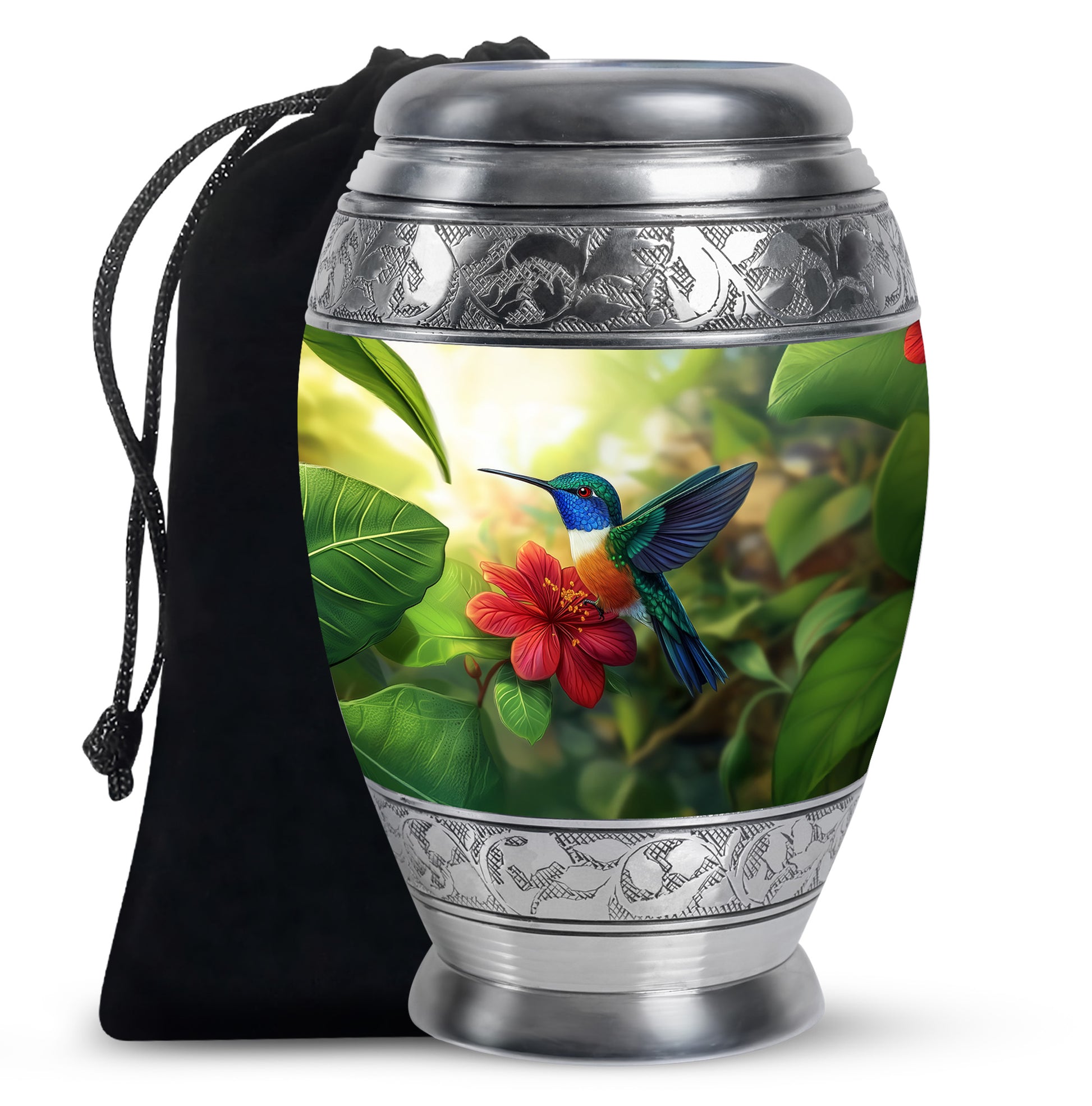 Green Memorial Urn - Hummingbird Funeral Urn For Loved Ones