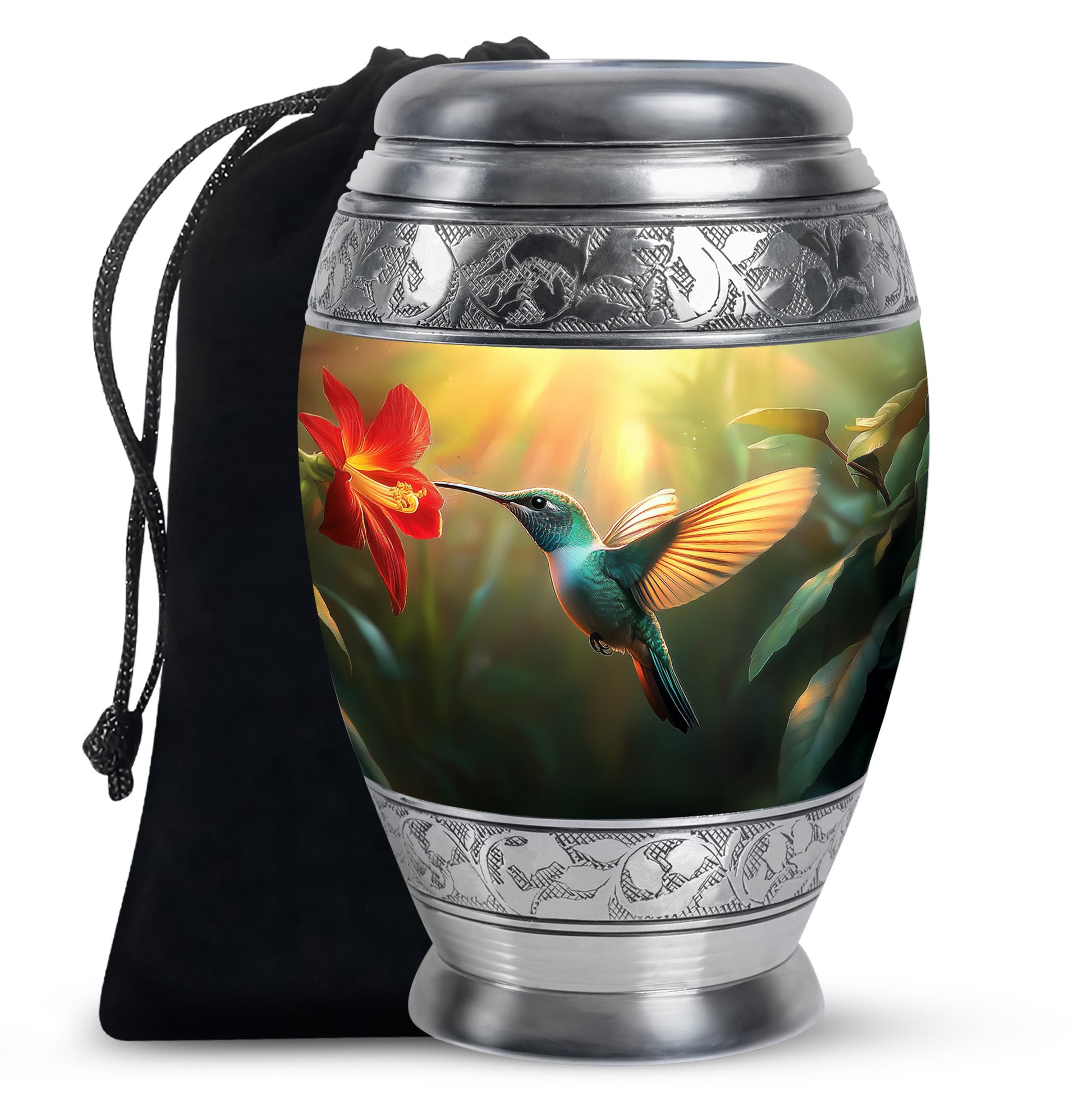 Hummingbird Memorial Urn - Golden Decorative Urn For Adults Ashes