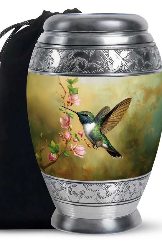 Beautiful Flowers Funeral Urn - Green Hummingbird Urn For Father & Mother