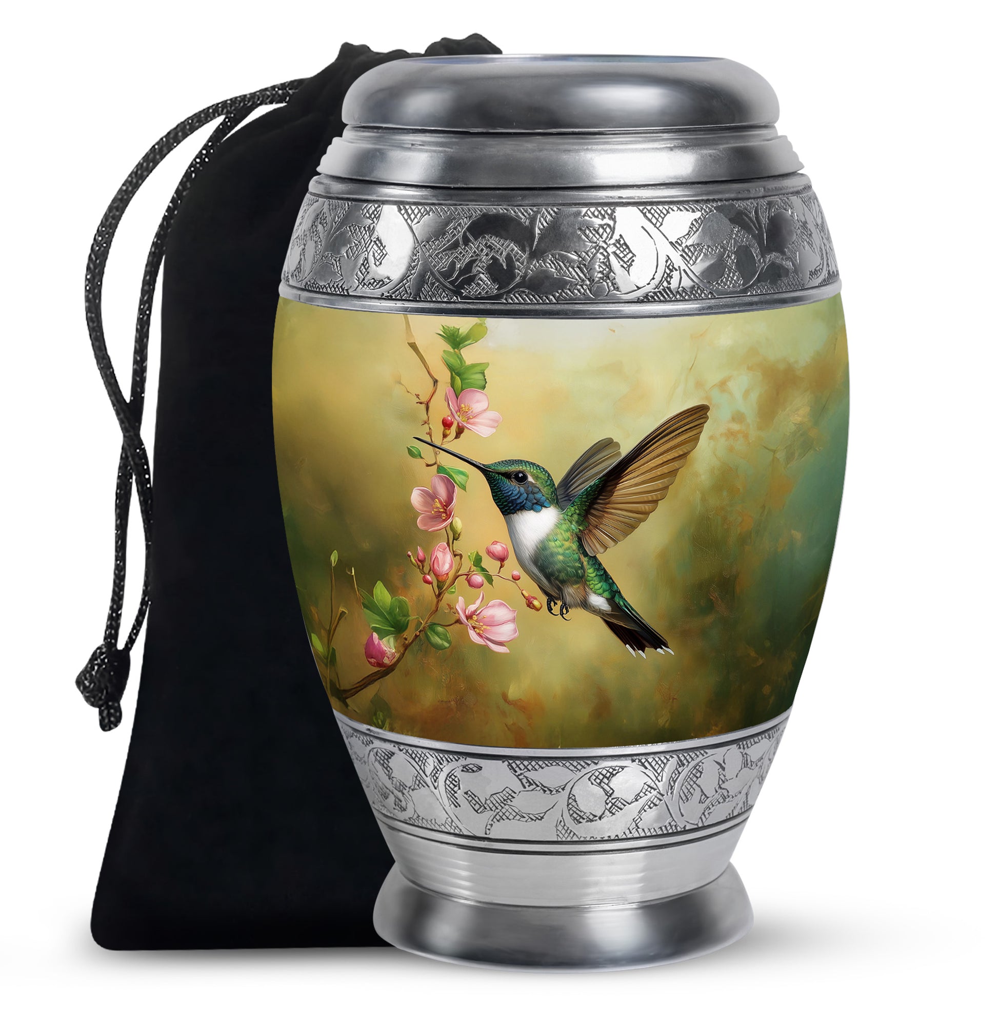 Beautiful Flowers Funeral Urn - Green Hummingbird Urn For Father & Mother