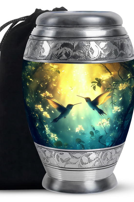 Peaceful Hummingbird Memorial Urn - Beautiful Forest Theme Urn For Adult Ashes