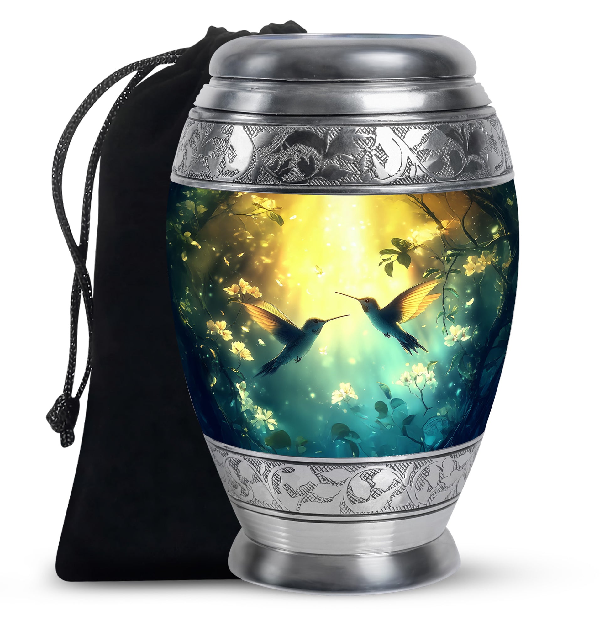 Peaceful Hummingbird Memorial Urn - Beautiful Forest Theme Urn For Adult Ashes