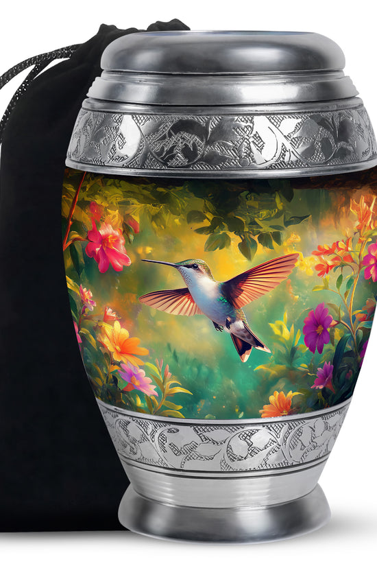Elegant Hummingbird Tribute Urn - Nature Floral Memorial Urn For Adult Ashes