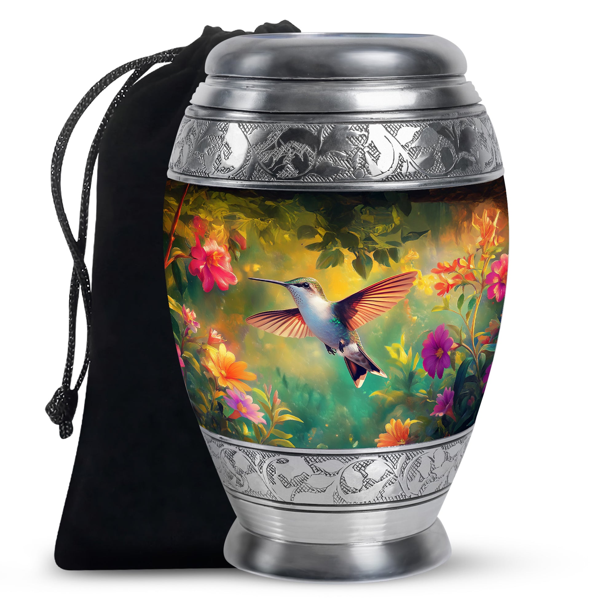 Elegant Hummingbird Tribute Urn - Nature Floral Memorial Urn For Adult Ashes