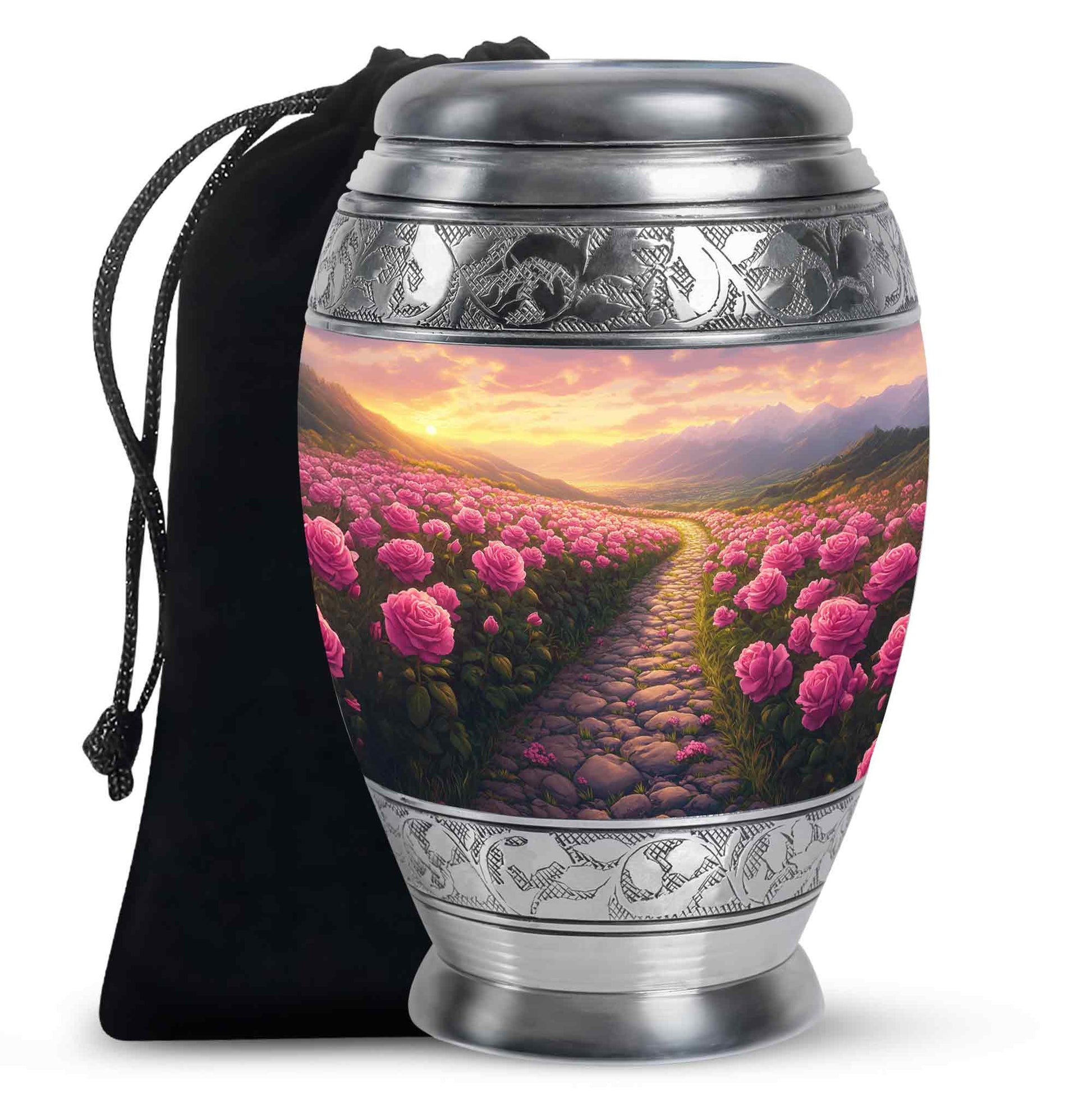 Pink Rose Valley Tribute Urn – Beautiful Cremation Urn For Human Ashes