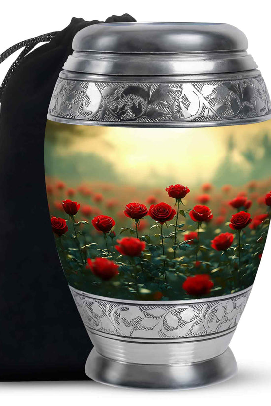 Red Rose Floral Urn - Decorative Funeral Urn for Adult Human Ashes