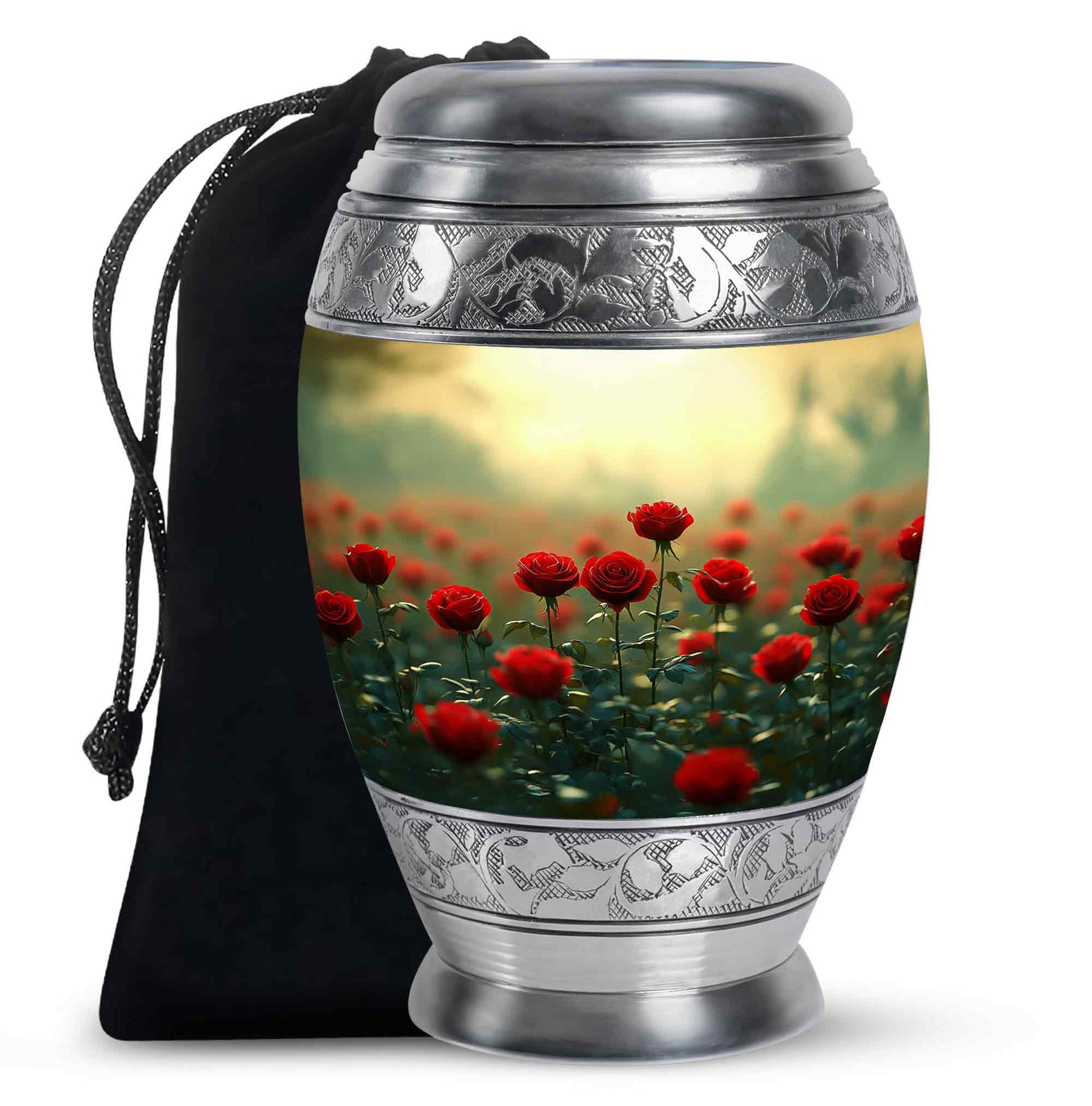 Red Rose Floral Urn - Decorative Funeral Urn for Adult Human Ashes