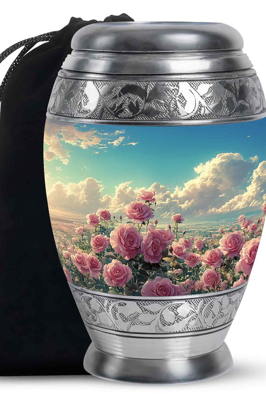Pink Rose Memorial Urn - Blue Sky Landscape Urn For Adult Male & Female