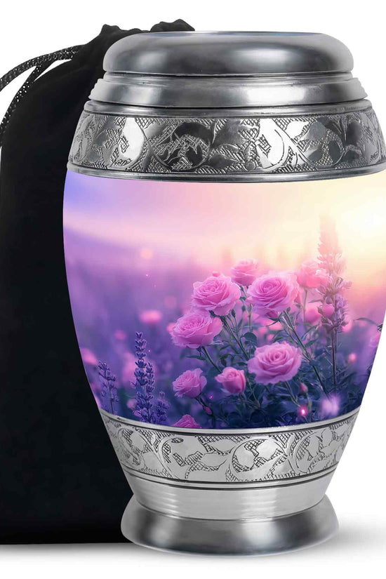 Beautiful Pink Roses Memorial Urn - Floral Cremation Urn For Women