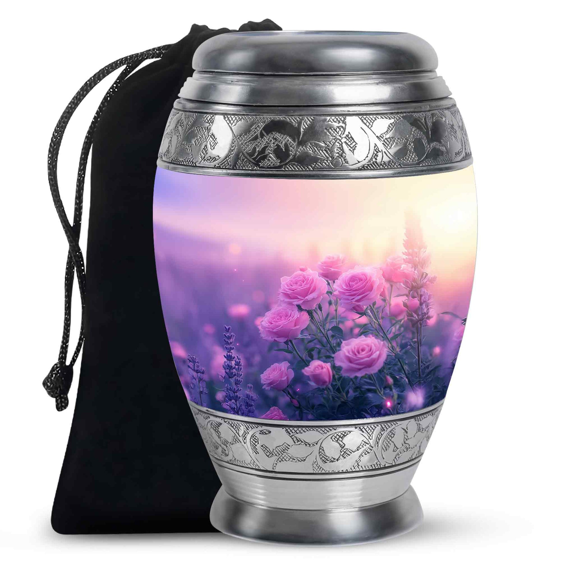 Beautiful Pink Roses Memorial Urn - Floral Cremation Urn For Women