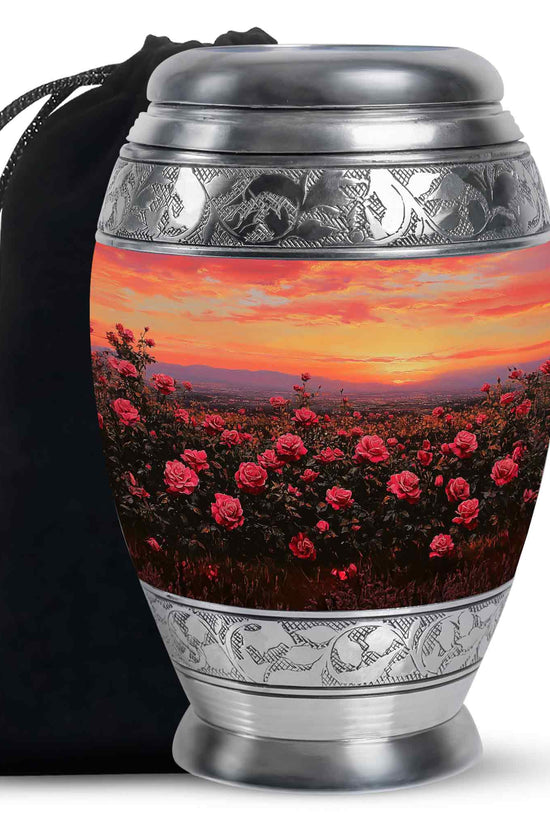 Red Rose Field Cremation Urn - Sunset Funeral Urn For Human Ashes