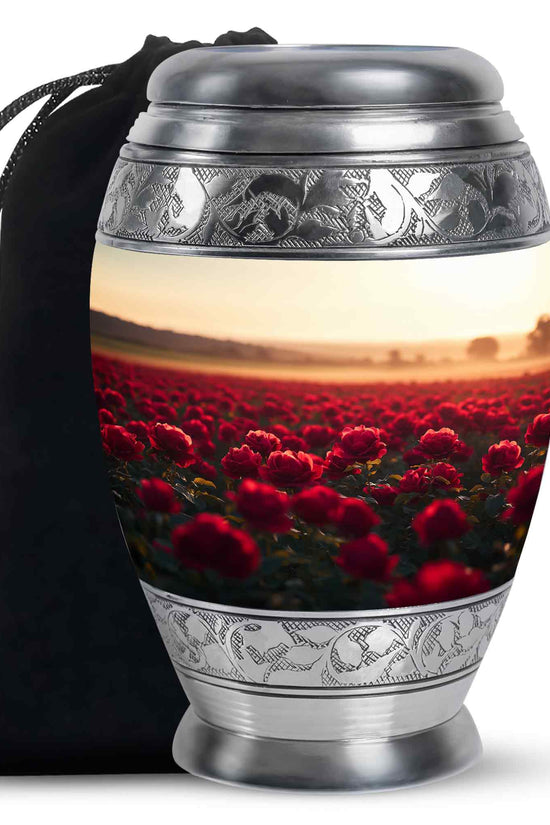 Sunset Rose Field Funeral Urn - Floral Memorial Urn For Adult Ashes