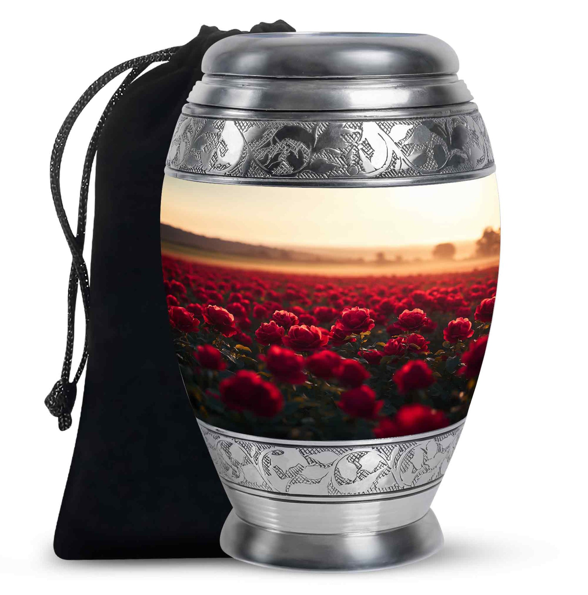 Sunset Rose Field Funeral Urn - Floral Memorial Urn For Adult Ashes