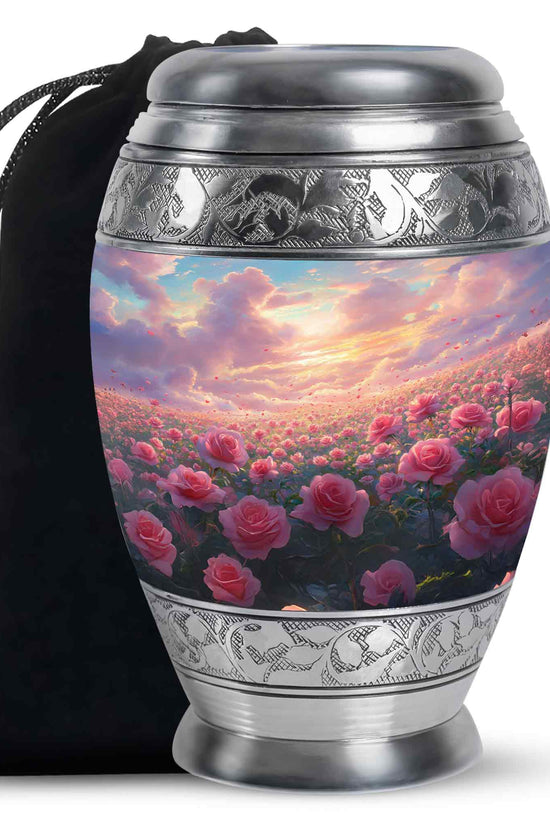 Pink Rose Landscape Memorial Urn - Beautiful Sunset Cremation Urn For Human Ashes