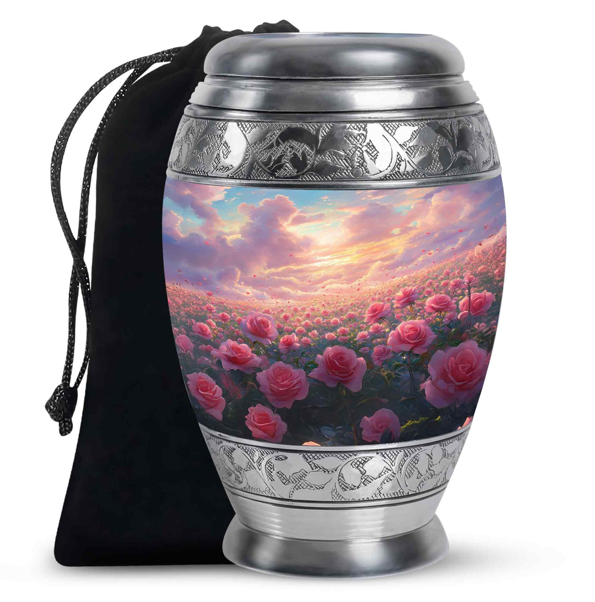 Pink Rose Landscape Memorial Urn - Beautiful Sunset Cremation Urn For Human Ashes