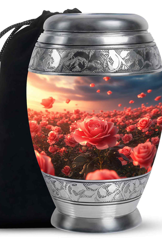 Rose Blossom Sunset Memorial Urn - Floral Cremation Urn For Loved Ones