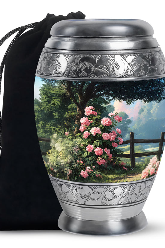 Pink Rose Garden Cremation Urn - Floral Memorial Urn For Female