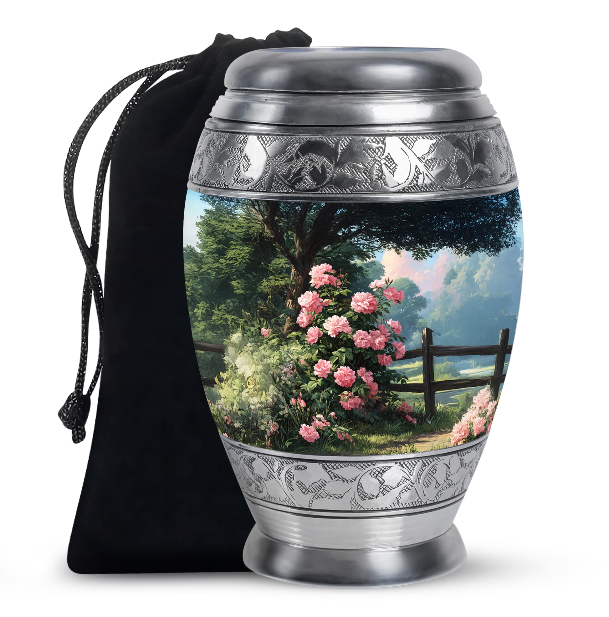 Pink Rose Garden Cremation Urn - Floral Memorial Urn For Female