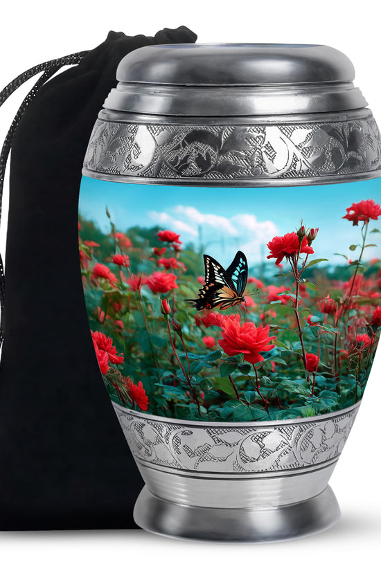 Butterfly Cremation Urn For Ashes – Red Rose Floral Memorial Urn