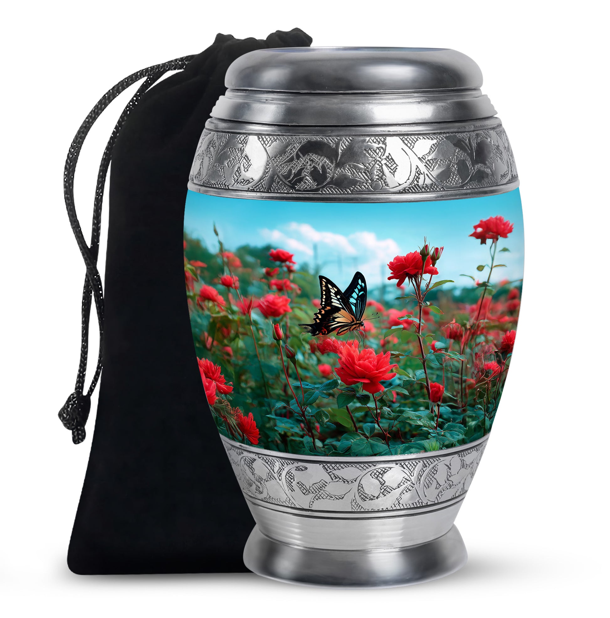 Butterfly Cremation Urn For Ashes – Red Rose Floral Memorial Urn