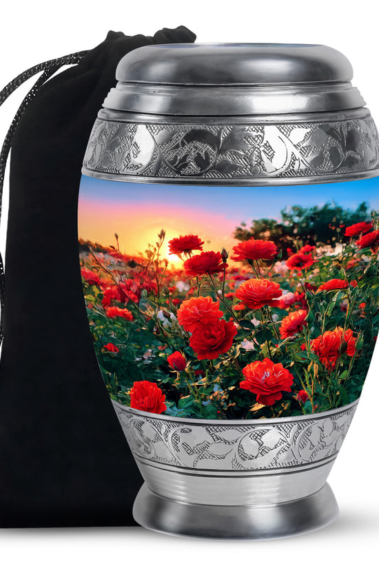 Red Rose Cremation Urn - Floral Memorial Urn For Adult Ashes