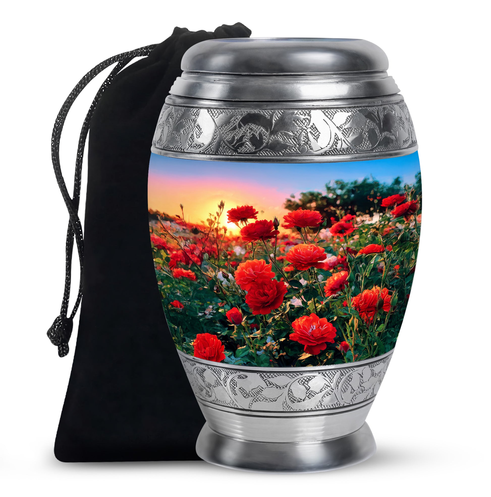 Red Rose Cremation Urn - Floral Memorial Urn For Adult Ashes