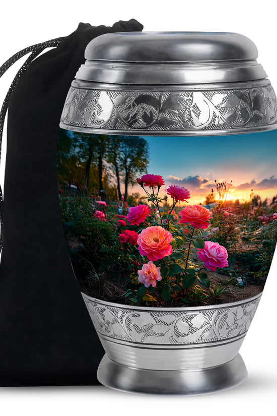 Pink Rose Cremation Urn - Sunset Floral Funeral Urn For Burial