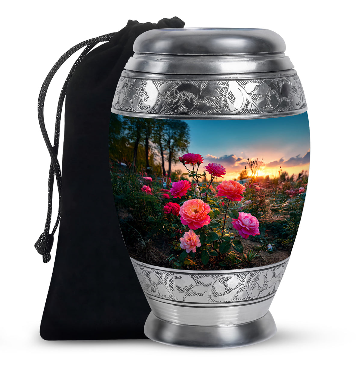 Pink Rose Cremation Urn - Sunset Floral Funeral Urn For Burial