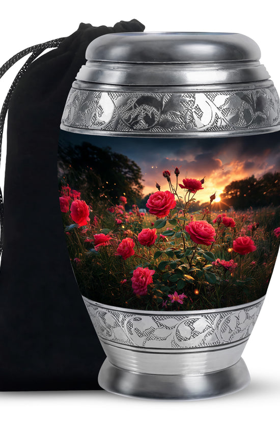 Rose Memorial Urn - Black Aluminium Funeral Urn For Human Ashes