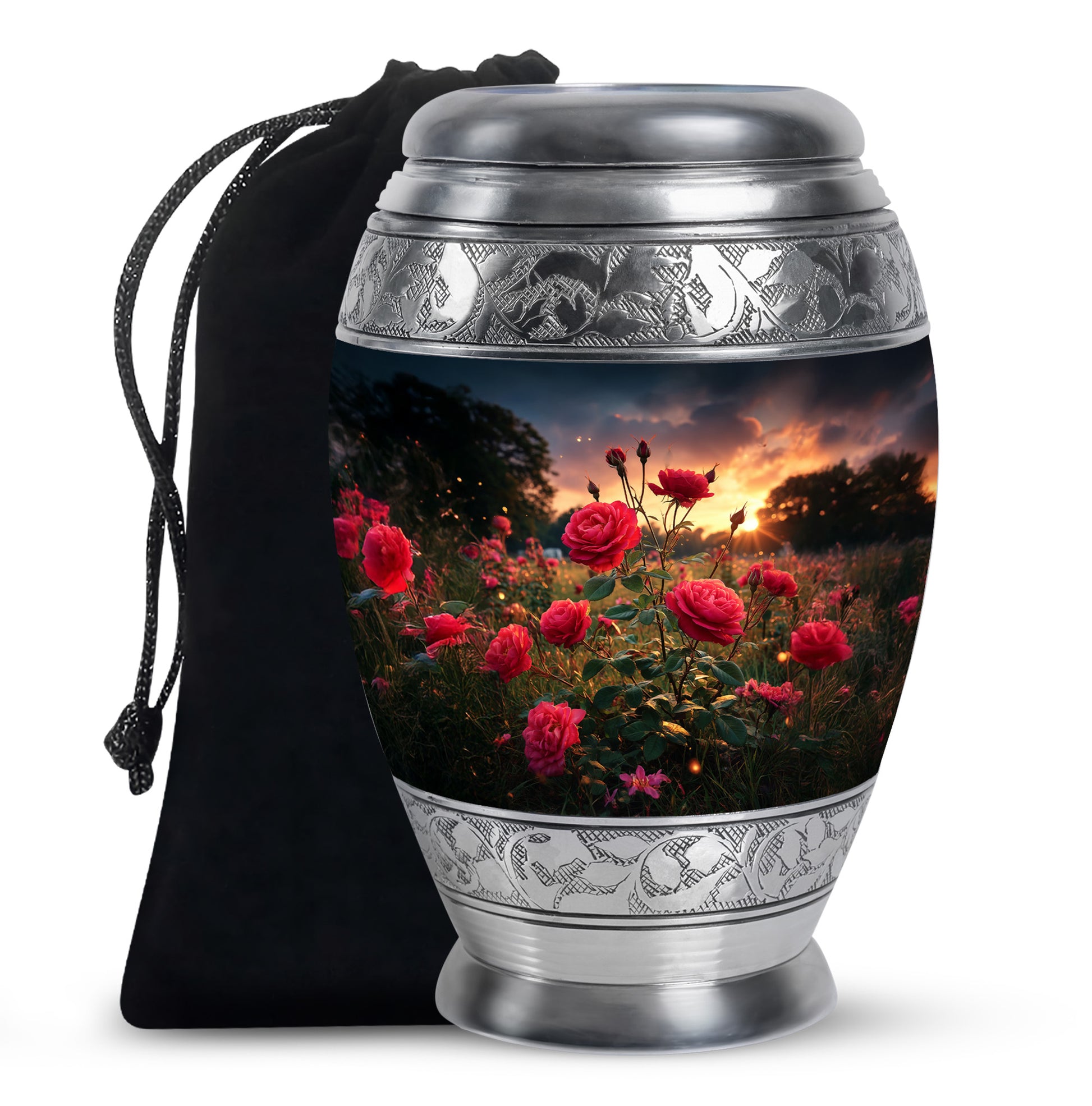 Rose Memorial Urn - Black Aluminium Funeral Urn For Human Ashes