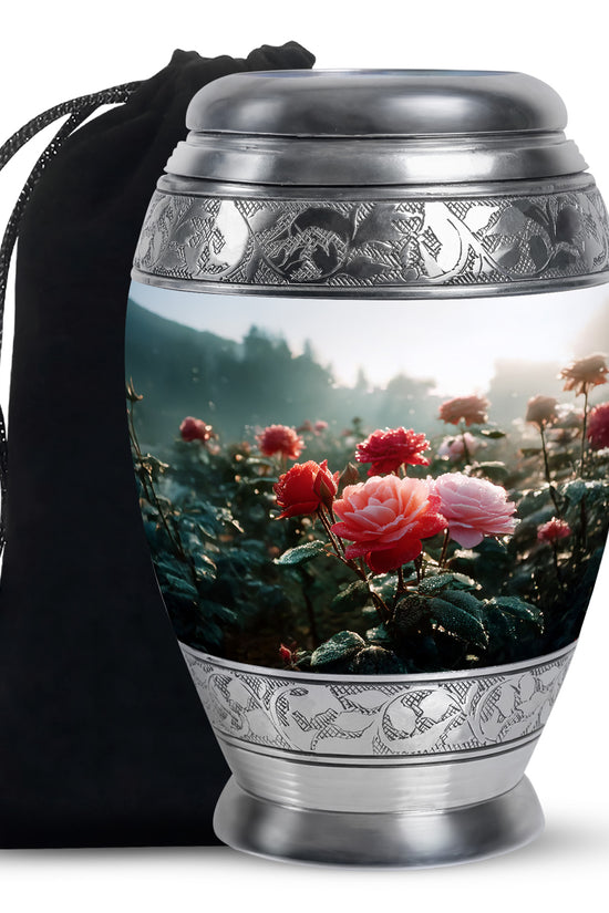 Pink & Red Roses Memorial Urn - Beautiful Cremation Urn For Burial