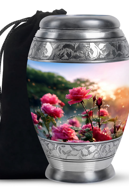 Pink Floral Cremation Urn - Nature Funeral Urn For Male & Female