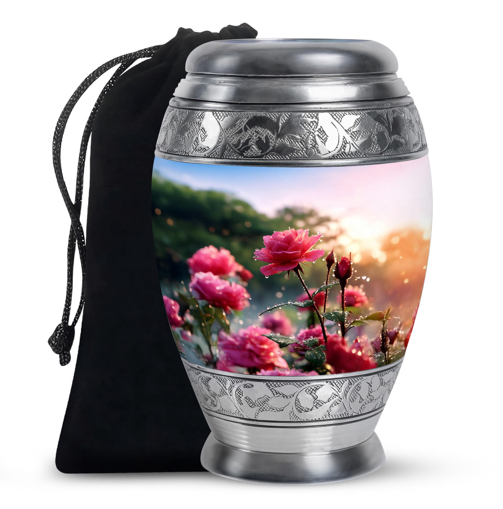 Pink Floral Cremation Urn - Nature Funeral Urn For Male & Female