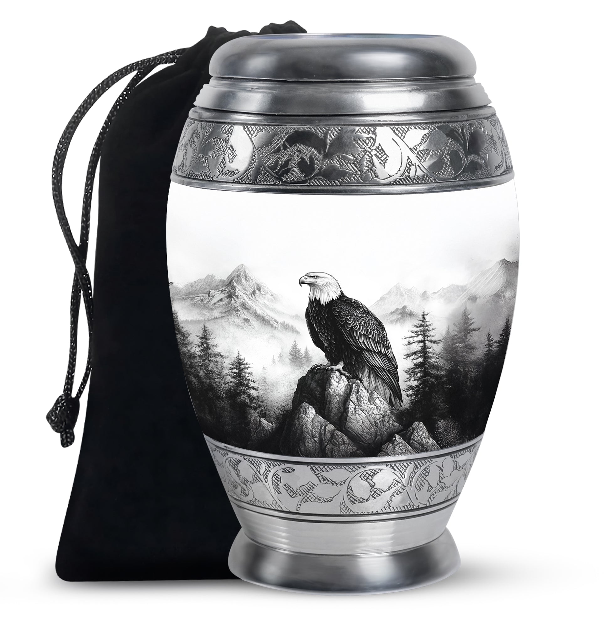 Black And White Eagle Urn For Ashes - Memorial Ashes Urn For Men