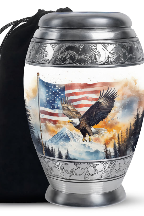 Patriotic Eagle Urn For Men - American Flag Cremation Urn For Sale