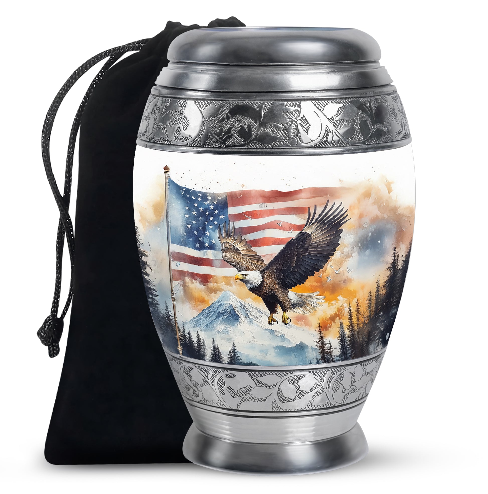 Patriotic Eagle Urn For Men - American Flag Cremation Urn For Sale