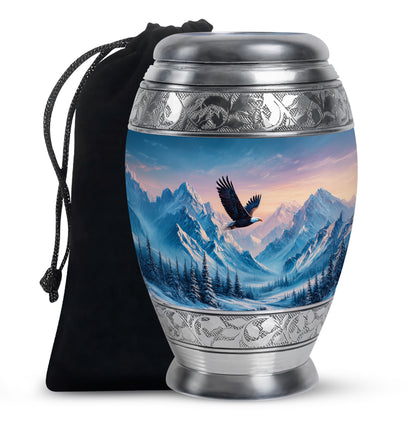 Bald Eagle Memorial Urn - Beautiful Snow Mountain Cremation Urn For Loved Ones