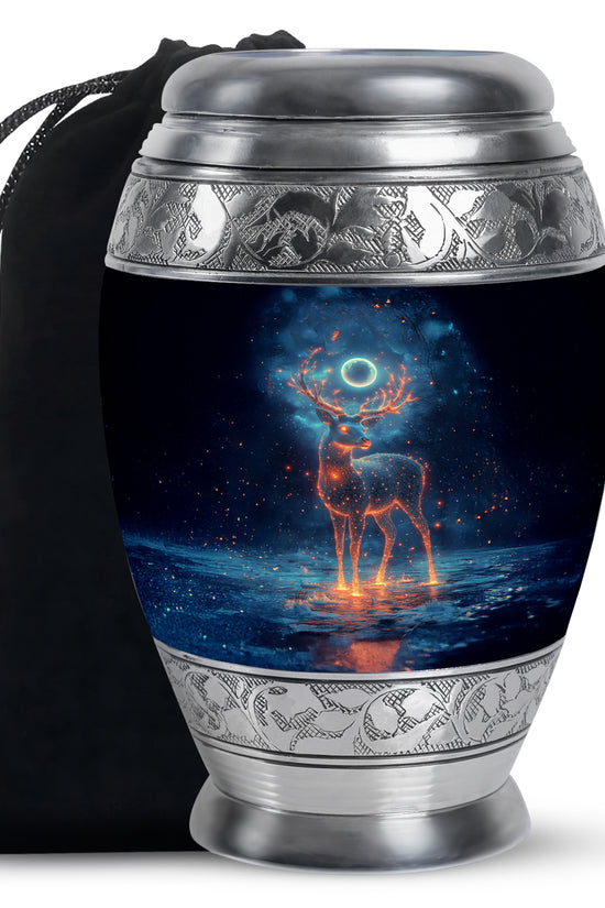 Deer Spirit Cremation Urn - Night Forest Memorial Urn For Adults