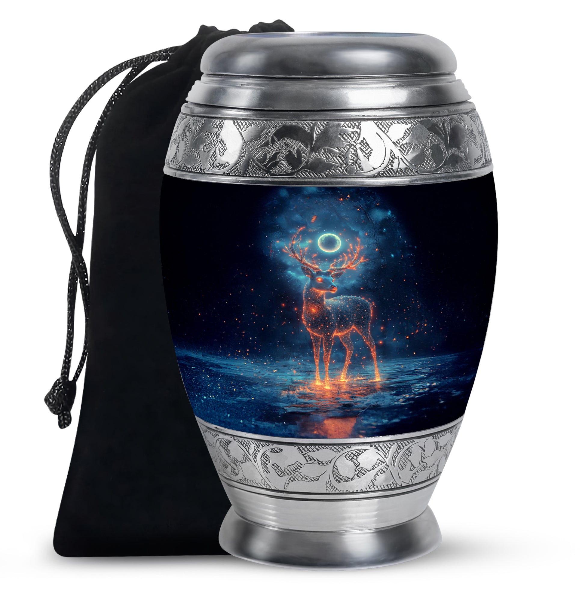 Deer Spirit Cremation Urn - Night Forest Memorial Urn For Adults