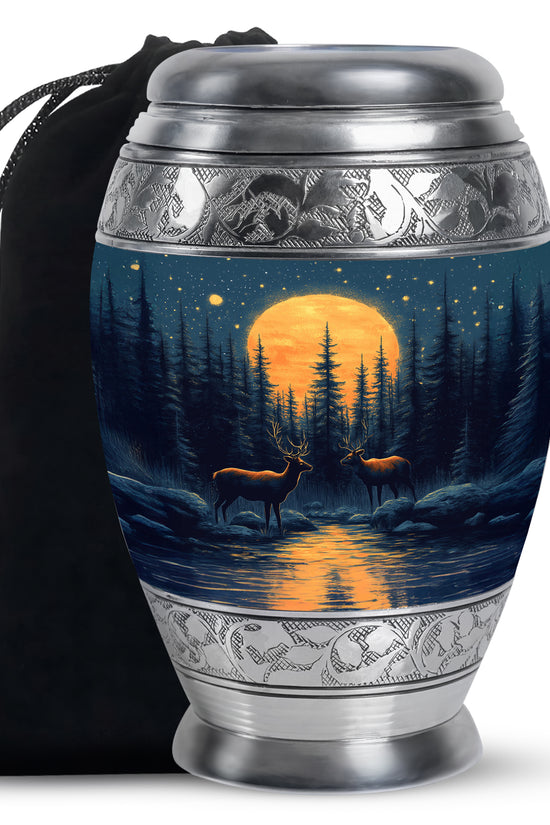 Moonlight Memorial Urn - Deer Forest Cremation Urn For Dad & Mom